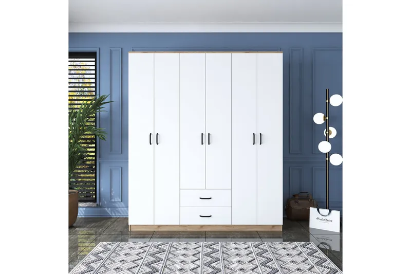 Jabhar Garderobe 180x210 cm Brun/Hvit - Hanah Home - Oppbevaring - Garderober & garderobesystem