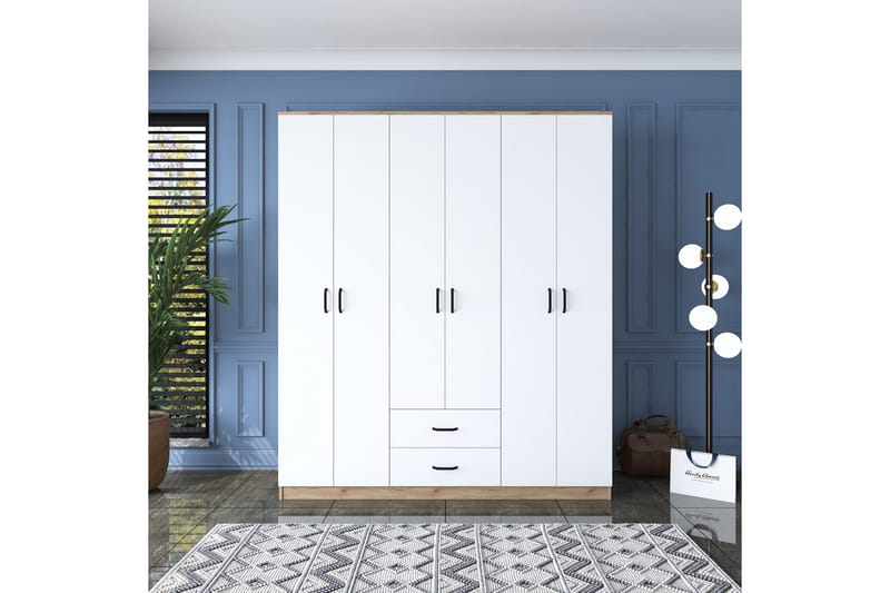Jabhar Garderobe 180x210 cm Brun/Hvit - Hanah Home - Oppbevaring - Garderober & garderobesystem