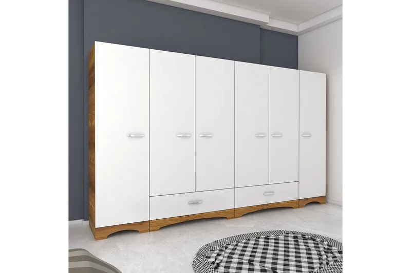 Jaitun Garderobe 243x181 cm Hvit/Brun - Hanah Home - Oppbevaring - Garderober & garderobesystem