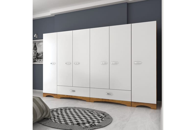 Jaitun Garderobe 243x181 cm Hvit/Brun, Hanah Home