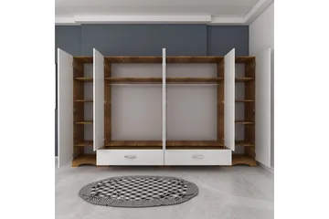 Jaitun Garderobe 243x181 cm Hvit/Brun - Hanah Home - Oppbevaring - Garderober & garderobesystem