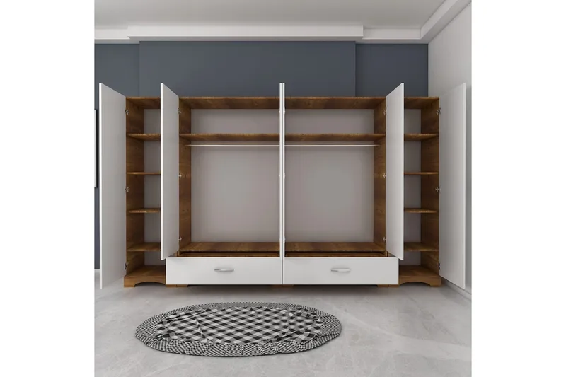 Jaitun Garderobe 243x181 cm Hvit/Brun - Hanah Home - Oppbevaring - Garderober & garderobesystem