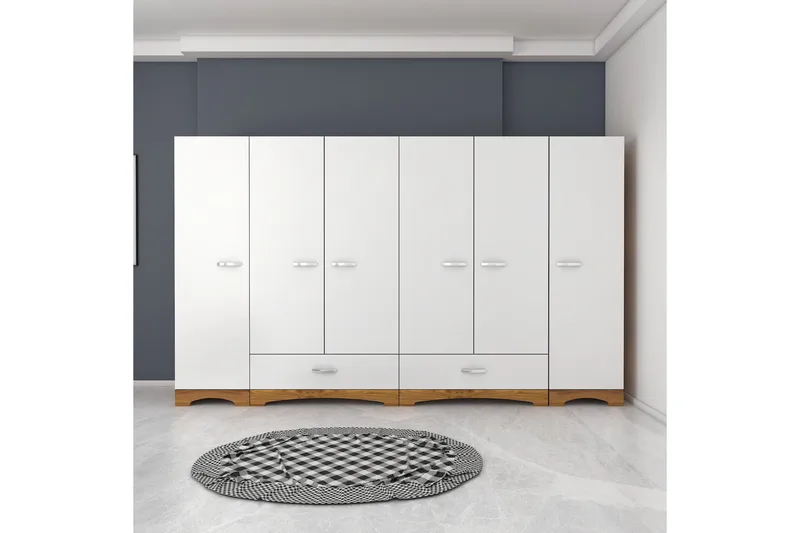 Jaitun Garderobe 243x181 cm Hvit/Brun - Hanah Home - Oppbevaring - Garderober & garderobesystem