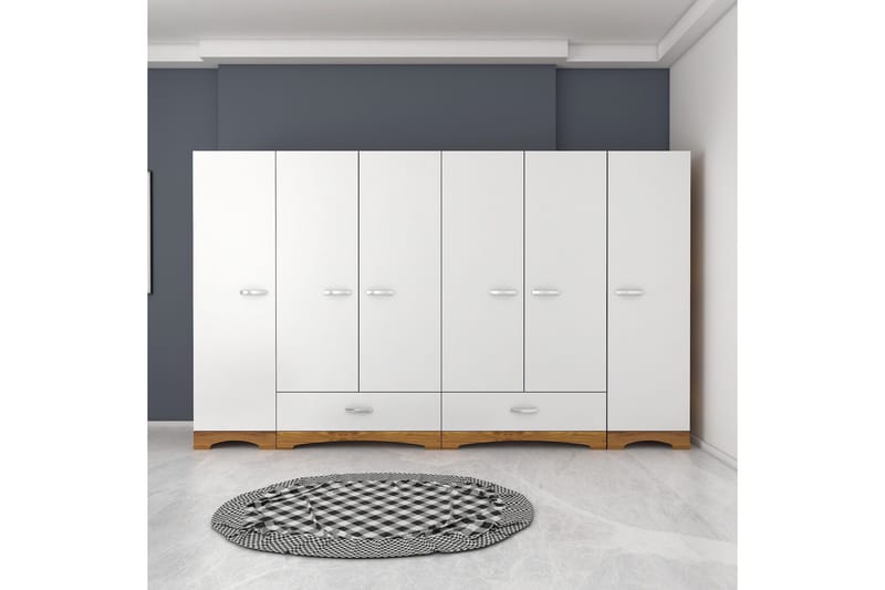Jaitun Garderobe 243x181 cm Hvit/Brun - Hanah Home - Oppbevaring - Garderober & garderobesystem