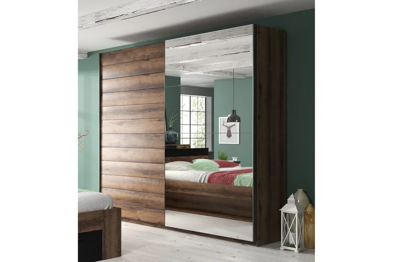 Joannie Garderobe i Tre med Glassdør, Brun