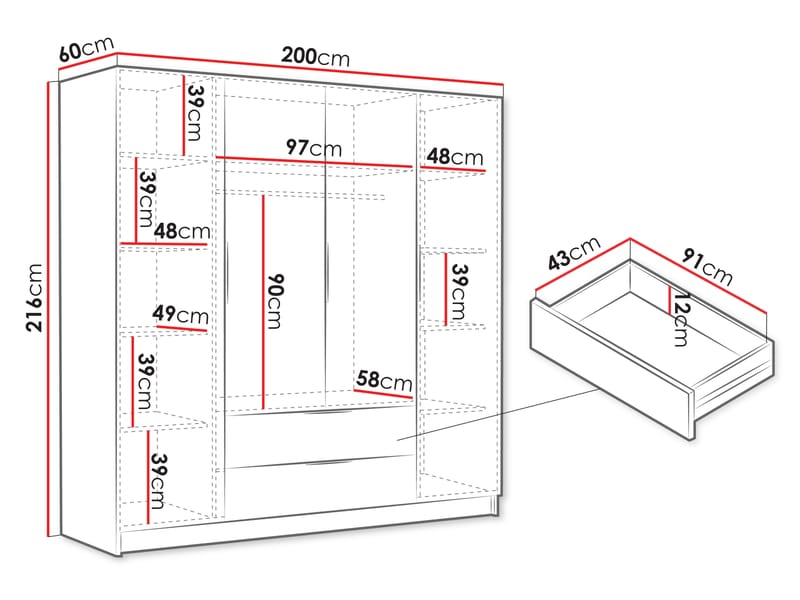 Kelros Garderobeskap 200x216 cm - Svart - Oppbevaring - Garderober & garderobesystem