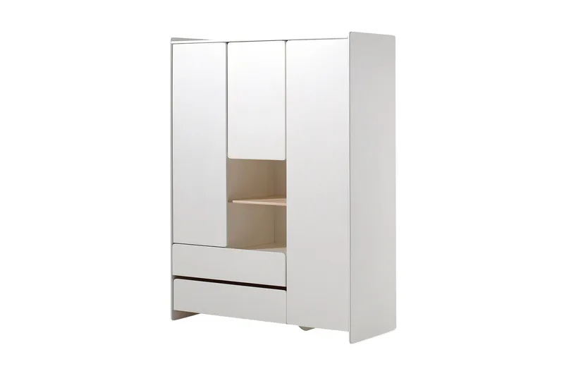 Kiddy Garderobe med Skuffer 138 cm i Malt Tre, Hvit