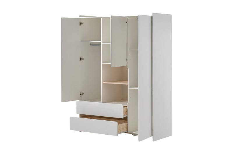 Kiddy Garderobe med Skuffer 138 cm i Malt Tre - Hvit - Oppbevaring - Garderober & garderobesystem