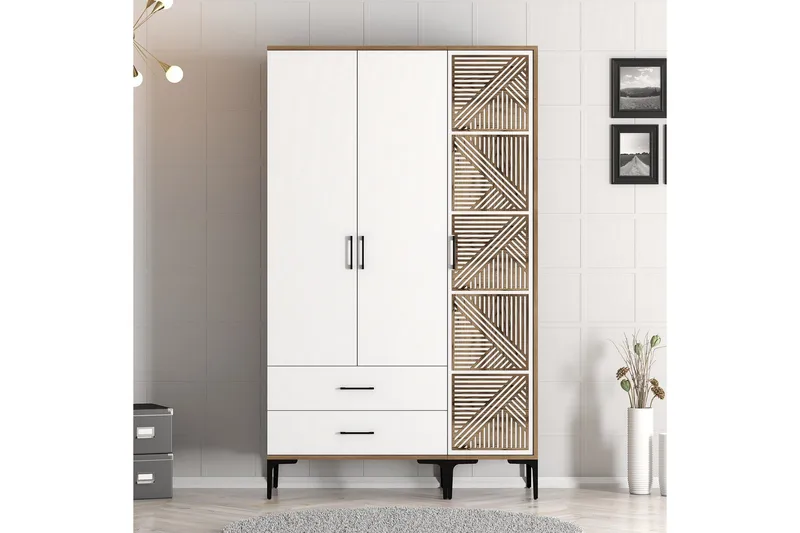 Kumsal Garderobe 120 cm - Brun/Hvit - Oppbevaring - Garderober & garderobesystem