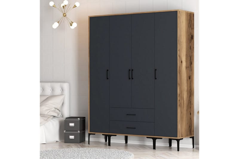 Kumsal Garderobe 160 cm - Antrasitt - Oppbevaring - Garderober & garderobesystem