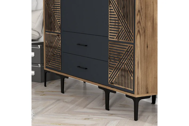 Kumsal Garderobe 160 cm - Antrasitt - Oppbevaring - Garderober & garderobesystem