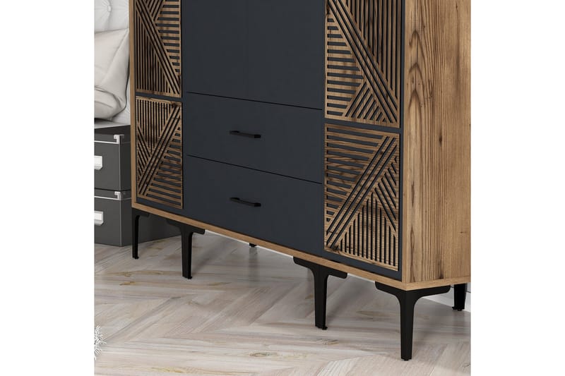 Kumsal Garderobe 160 cm - Antrasitt - Oppbevaring - Garderober & garderobesystem