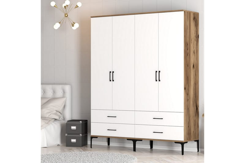 Kumsal Garderobe 160 cm - Hvit/Brun - Oppbevaring - Garderober & garderobesystem