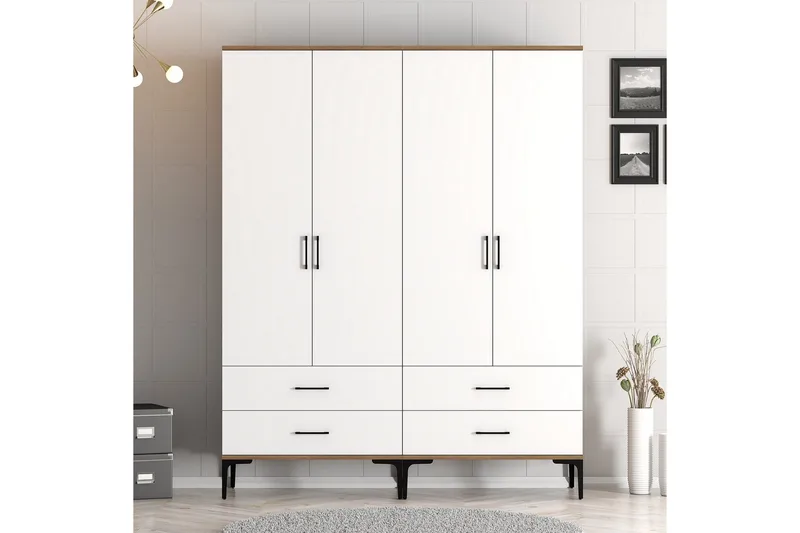 Kumsal Garderobe 160 cm, Hvit/Brun