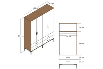 Kumsal Garderobe 160 cm - Hvit/Brun - Oppbevaring - Garderober & garderobesystem