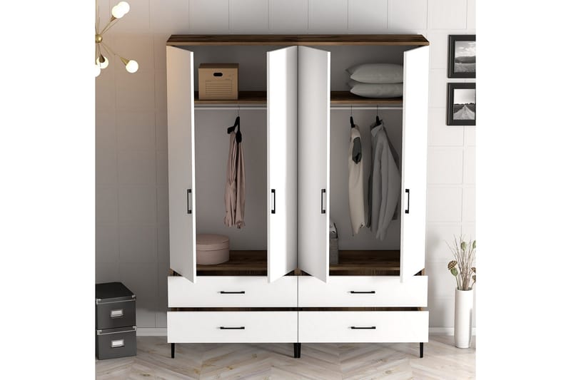 Kumsal Garderobe 160 cm - Hvit/Brun - Oppbevaring - Garderober & garderobesystem