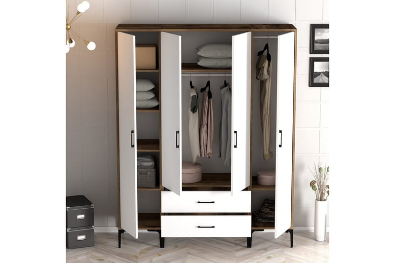 Kumsal Garderobe 160 cm - Hvit/Brun - Oppbevaring - Garderober & garderobesystem