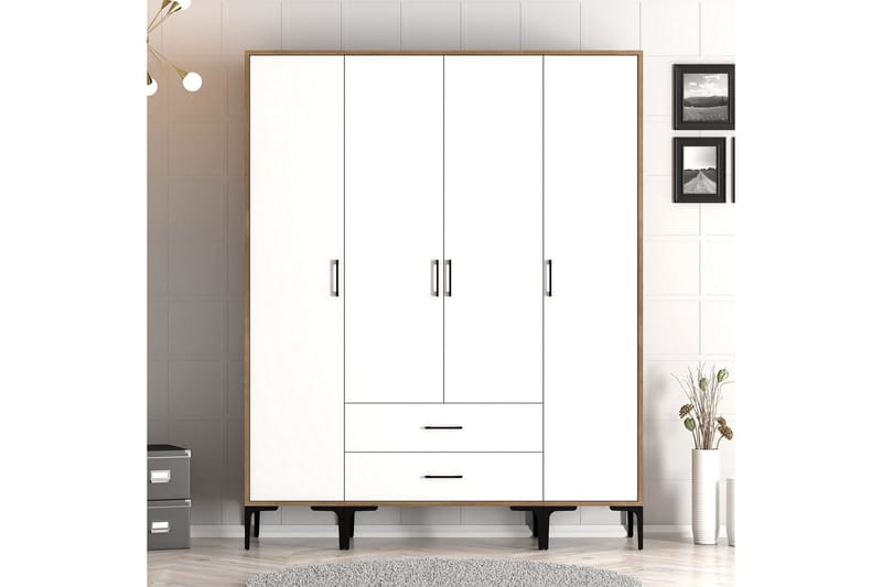 Kumsal Garderobe 160 cm - Hvit/Brun - Oppbevaring - Garderober & garderobesystem