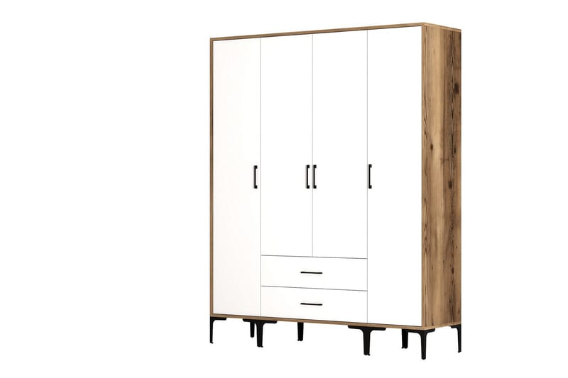 Kumsal Garderobe 160 cm - Hvit/Brun - Oppbevaring - Garderober & garderobesystem