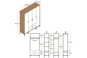 Kumsal Garderobe 160 cm - Hvit/Brun - Oppbevaring - Garderober & garderobesystem