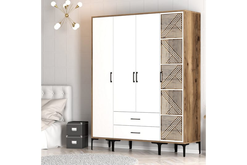 Kumsal Garderobe 160 cm - Hvit/Brun - Oppbevaring - Garderober & garderobesystem
