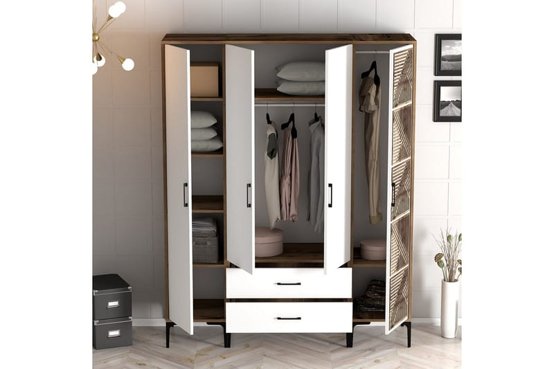 Kumsal Garderobe 160 cm - Hvit/Brun - Oppbevaring - Garderober & garderobesystem