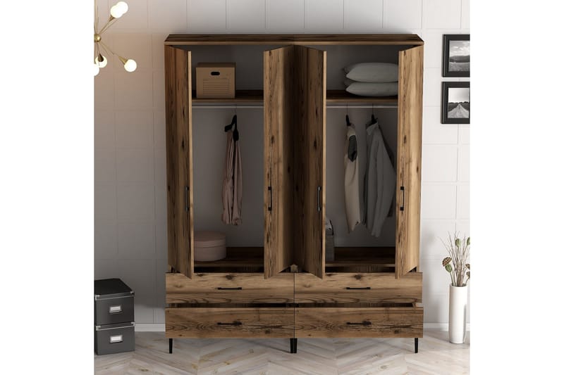 Kumsal Garderobe 160 cm - Valnøtt - Oppbevaring - Garderober & garderobesystem