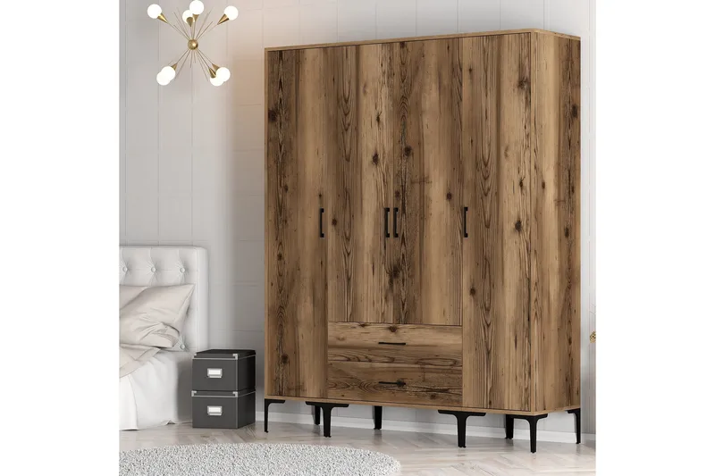 Kumsal Garderobe 160 cm - Valnøtt - Oppbevaring - Garderober & garderobesystem