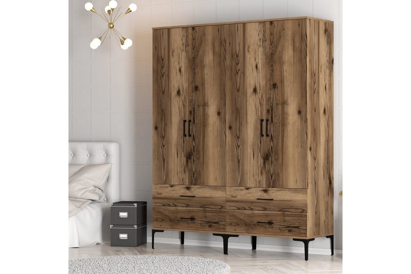 Kumsal Garderobe 160 cm - Valnøtt - Oppbevaring - Garderober & garderobesystem