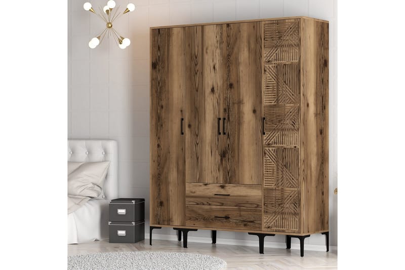 Kumsal Garderobe 160 cm - Valnøtt - Oppbevaring - Garderober & garderobesystem