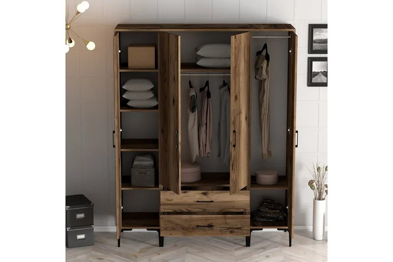 Kumsal Garderobe 160 cm - Valnøtt - Oppbevaring - Garderober & garderobesystem