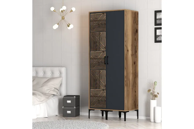 Kumsal Garderobe 80 cm - Antrasitt - Oppbevaring - Garderober & garderobesystem