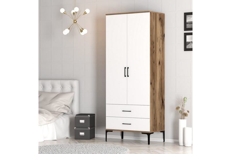 Kumsal Garderobe 80 cm - Brun/Hvit - Oppbevaring - Garderober & garderobesystem