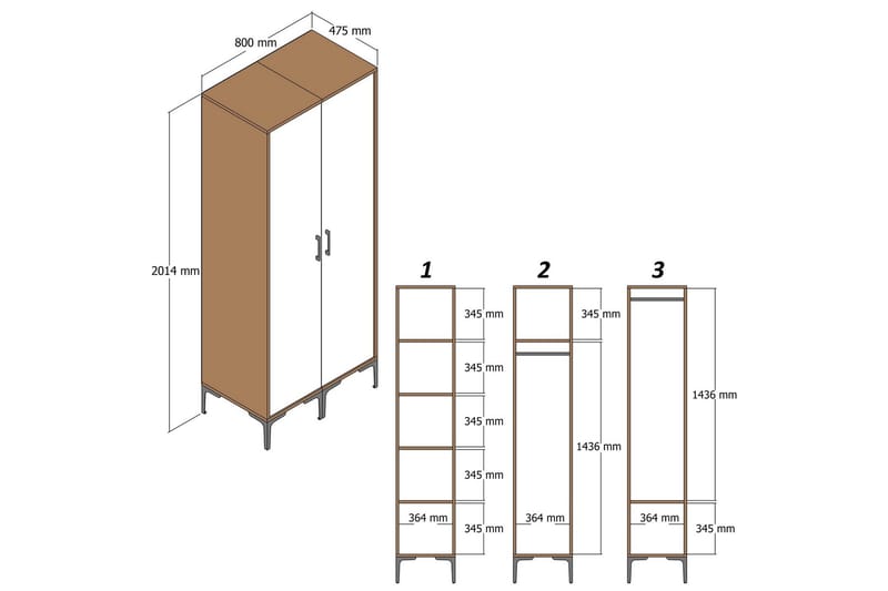 Kumsal Garderobe 80 cm - Brun/Hvit - Oppbevaring - Garderober & garderobesystem