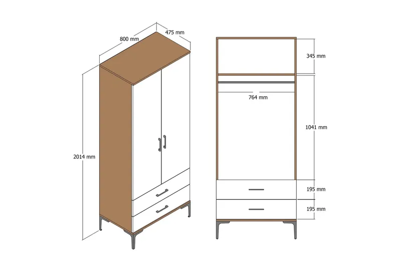 Kumsal Garderobe 80 cm - Valnøtt - Oppbevaring - Garderober & garderobesystem