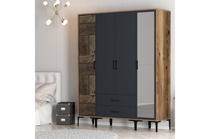 Kumsal Garderobe med Speil - Antrasitt - Oppbevaring - Garderober & garderobesystem