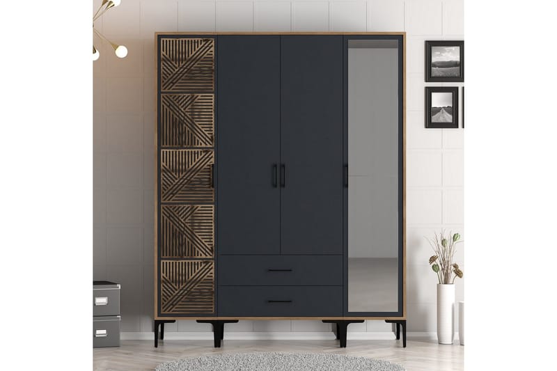 Kumsal Garderobe med Speil - Antrasitt - Oppbevaring - Garderober & garderobesystem