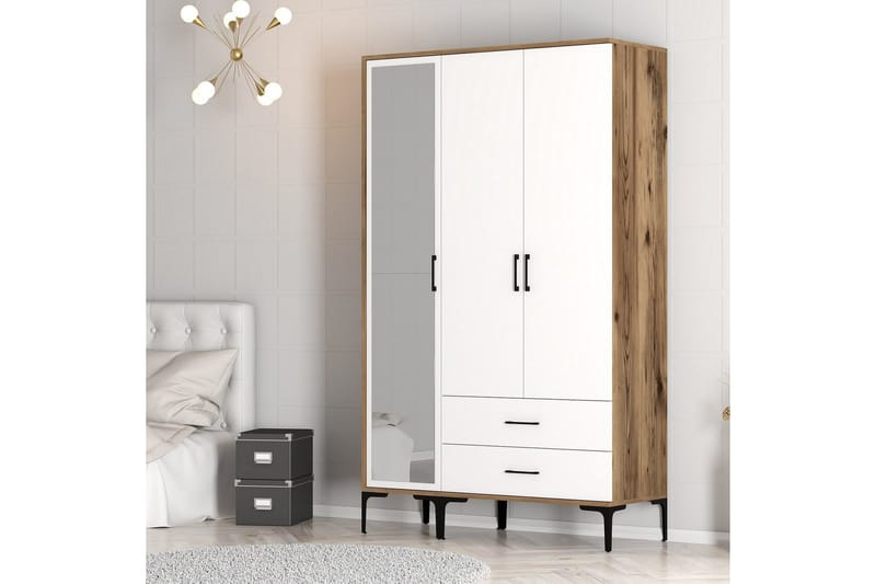 Kumsal Garderobe med Speil - Brun/Hvit - Oppbevaring - Garderober & garderobesystem