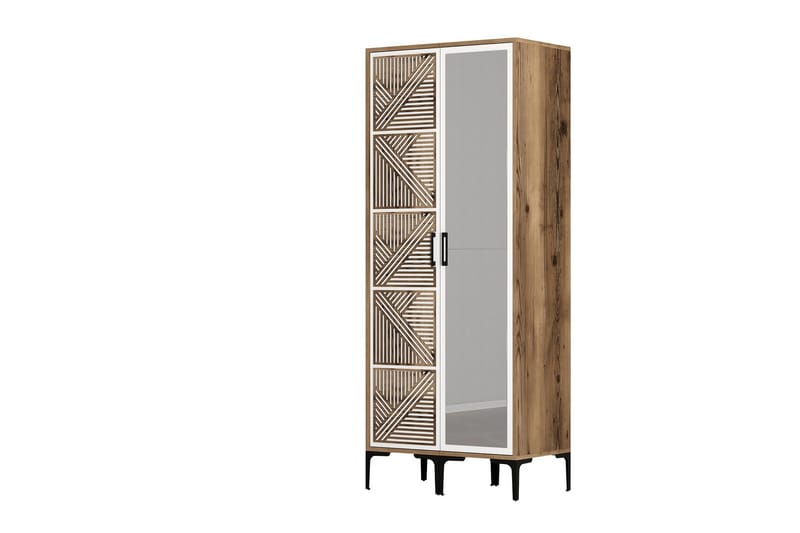 Kumsal Garderobe med Speil - Brun/Hvit - Oppbevaring - Garderober & garderobesystem