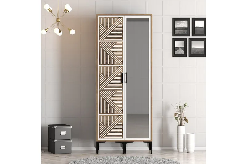 Kumsal Garderobe med Speil, Brun/Hvit