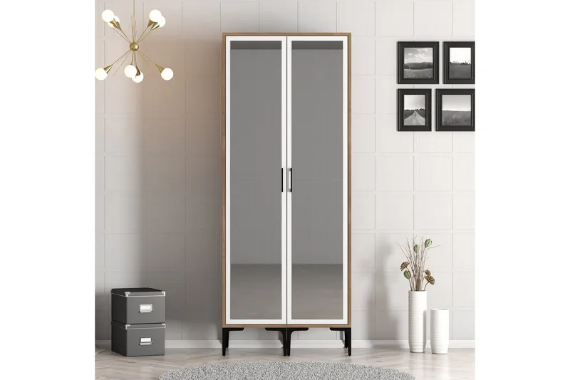 Kumsal Garderobe med Speil - Brun/Hvit - Oppbevaring - Garderober & garderobesystem