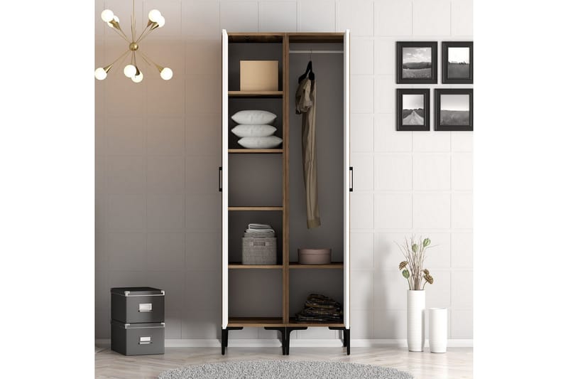 Kumsal Garderobe med Speil - Brun/Hvit - Oppbevaring - Garderober & garderobesystem