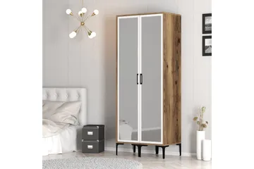 Kumsal Garderobe med Speil - Brun/Hvit - Oppbevaring - Garderober & garderobesystem