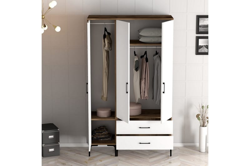 Kumsal Garderobe med Speil - Brun/Hvit - Oppbevaring - Garderober & garderobesystem