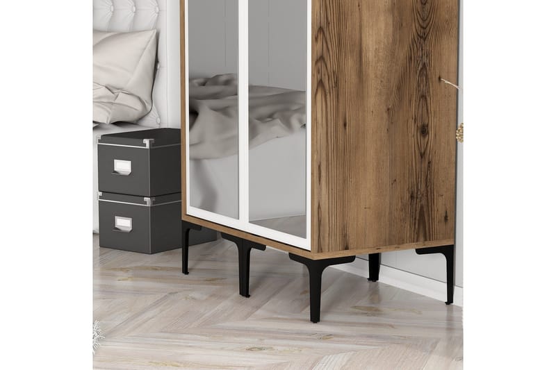 Kumsal Garderobe med Speil - Brun/Hvit - Oppbevaring - Garderober & garderobesystem