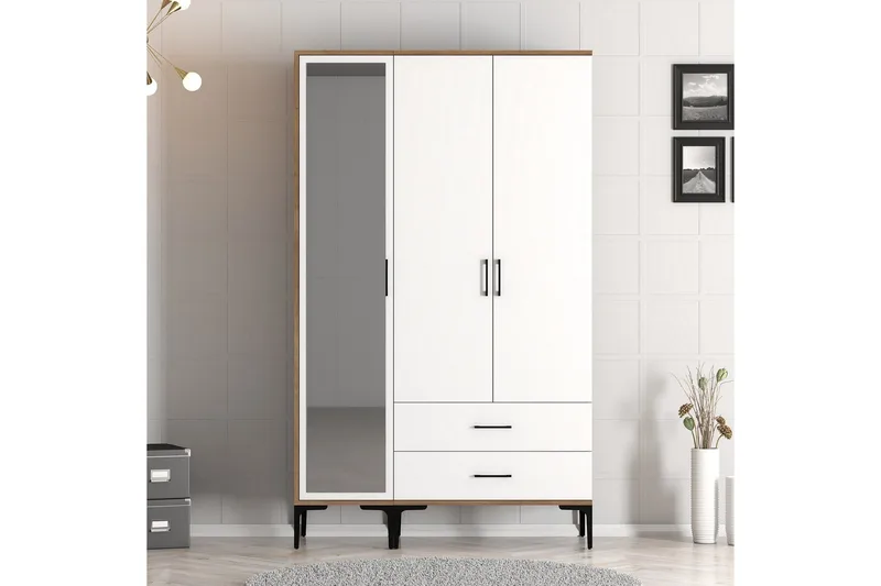 Kumsal Garderobe med Speil, Brun/Hvit