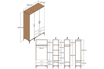 Kumsal Garderobe med Speil - Brun/Hvit - Oppbevaring - Garderober & garderobesystem