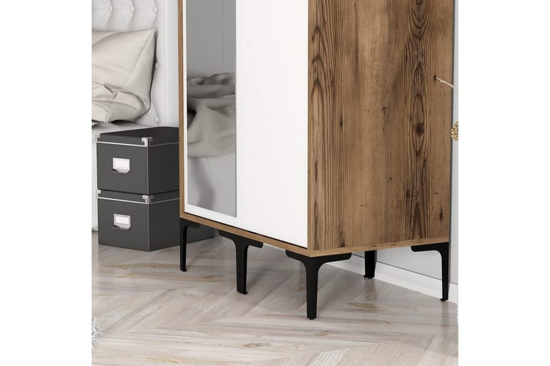 Kumsal Garderobe med Speil - Brun/Hvit - Oppbevaring - Garderober & garderobesystem