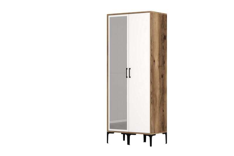 Kumsal Garderobe med Speil - Brun/Hvit - Oppbevaring - Garderober & garderobesystem