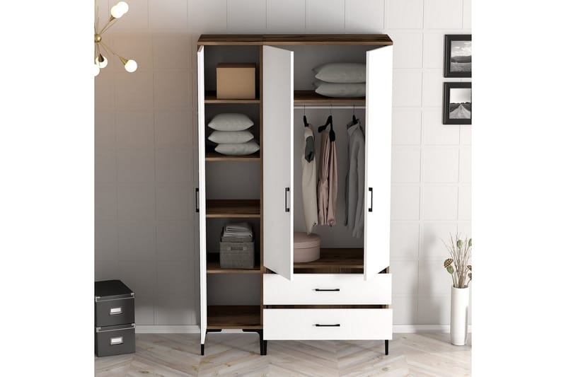 Kumsal Garderobe med Speil - Brun/Hvit - Oppbevaring - Garderober & garderobesystem